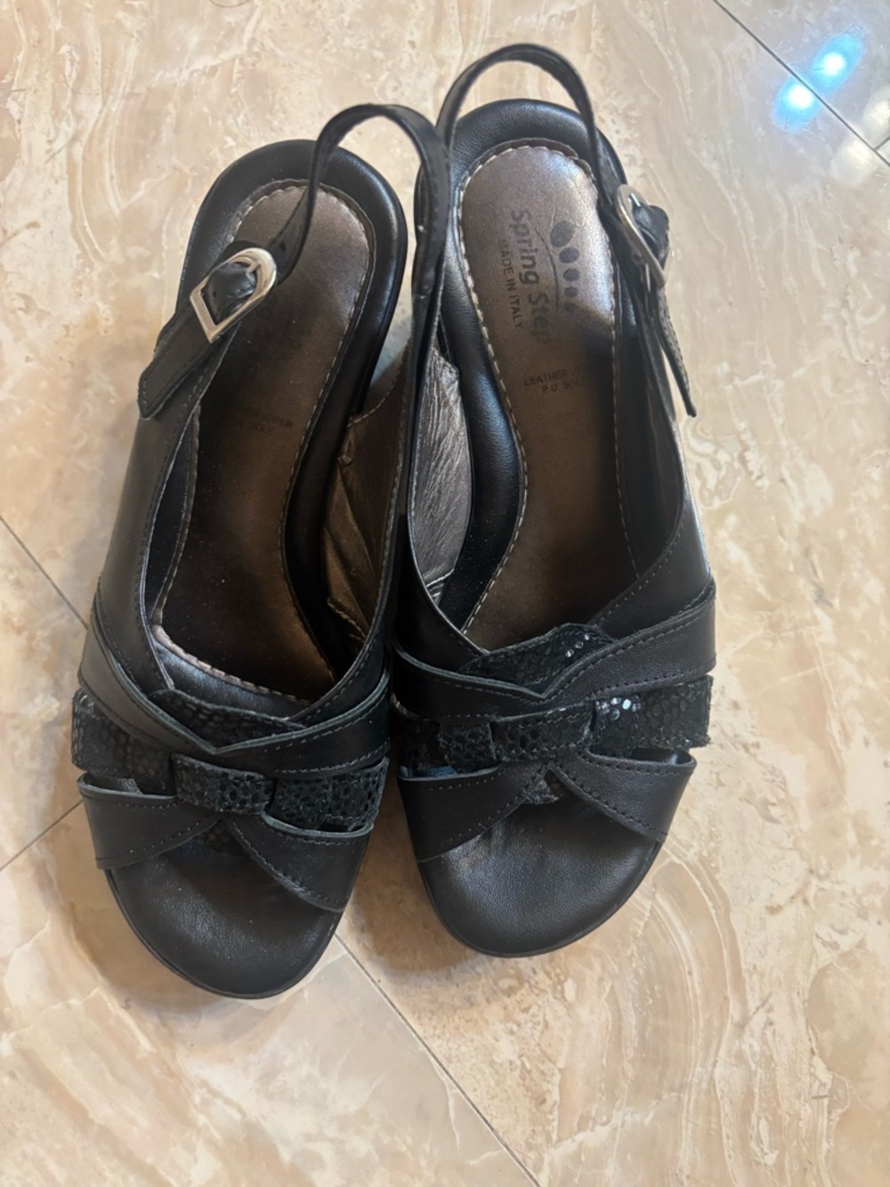 L’Atiste Spring Step Comfort Slingback Women's Sandals in Black.  Euro size - 36